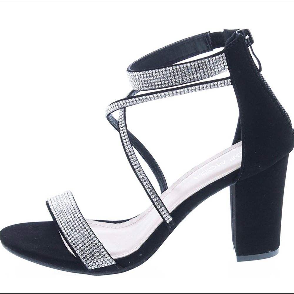 Worn once, like new black rhinestone heels